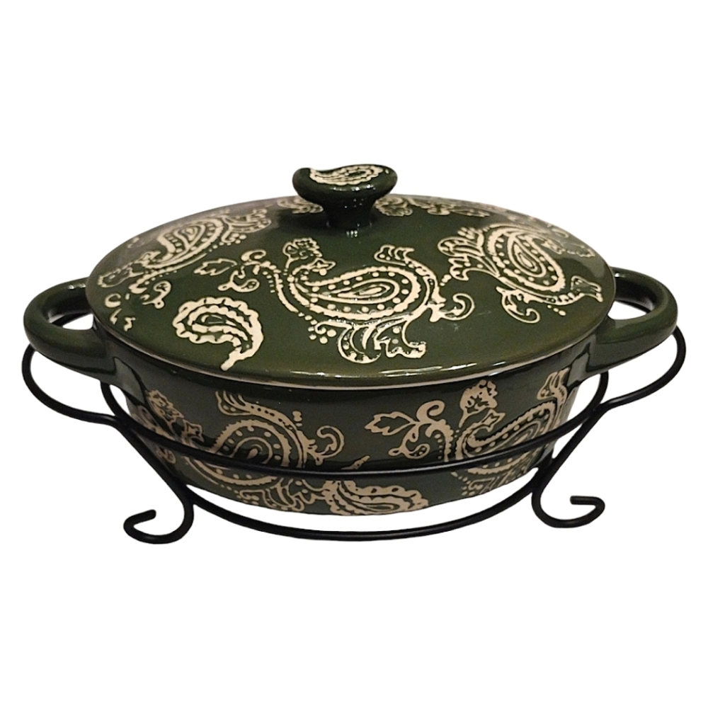 Temp-tations Presentable Ovenware by Tara Vintage Paisley Stoneware in Green 9oz